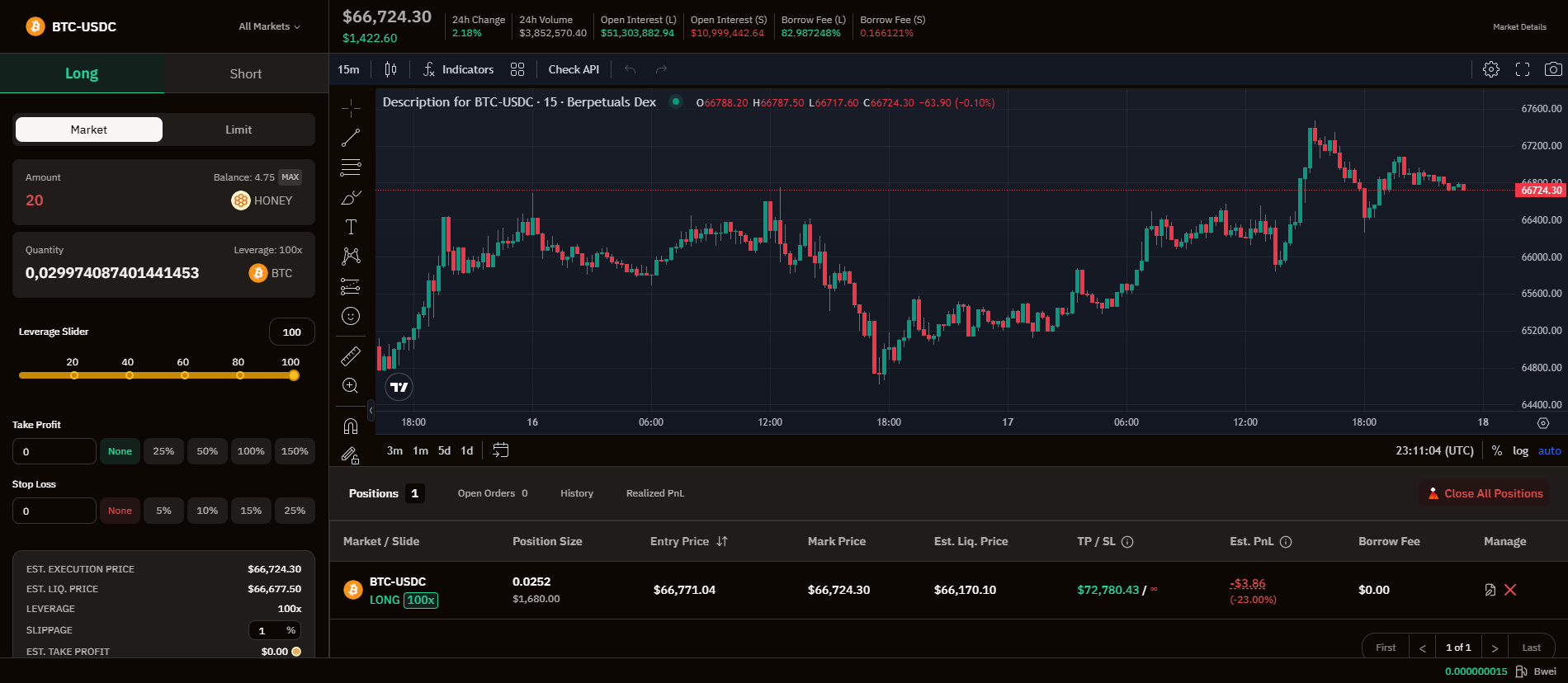 Long/Short em BTC na BERPS