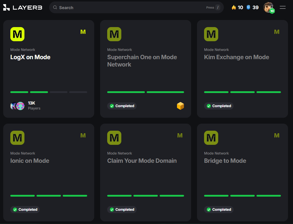 Tarefas da Mode na Layer3