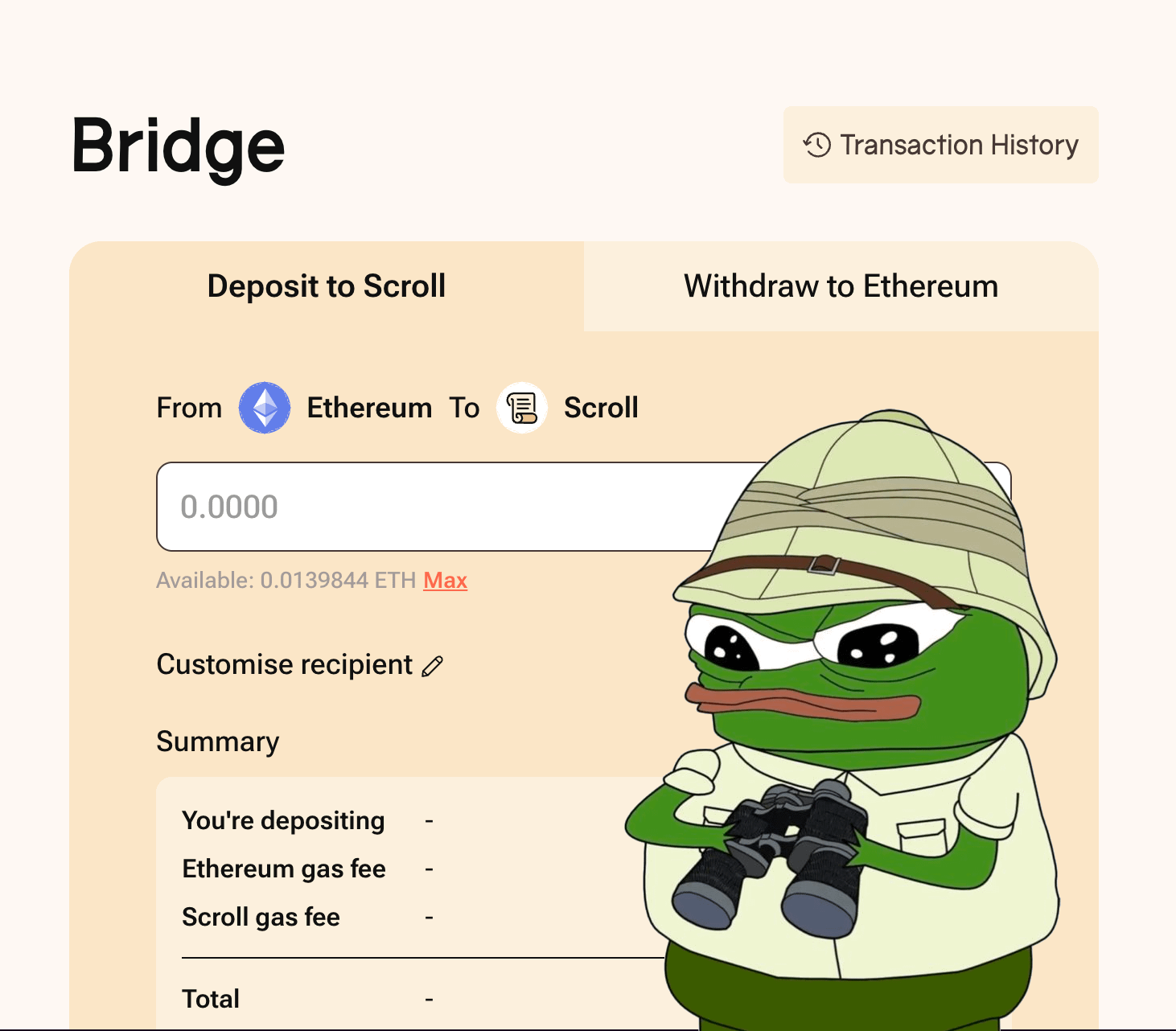 Imagem que a Scroll postou, mostrando a bridge para mainnet do site oficial deles.