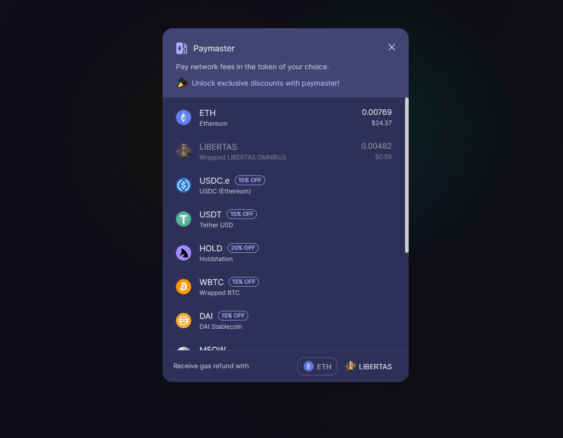 Opções de taxa de gás SyncSwap