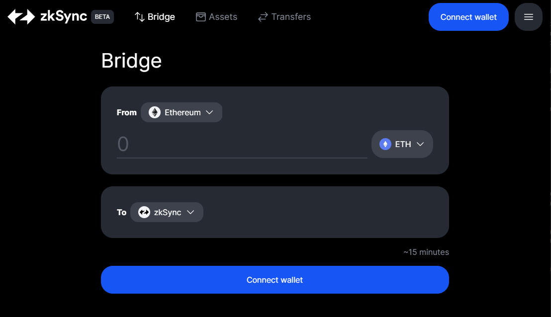zkSync Bridge oficial da mainnet Ethereum