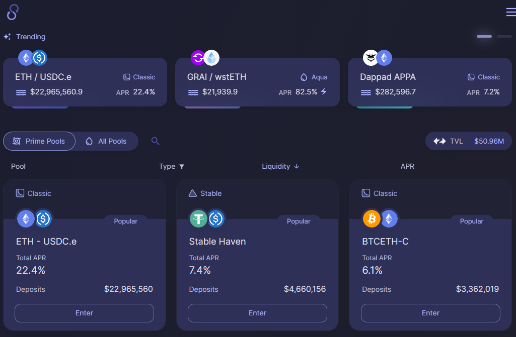 Pool de liquidez no dapp Syncswap na rede Scroll.